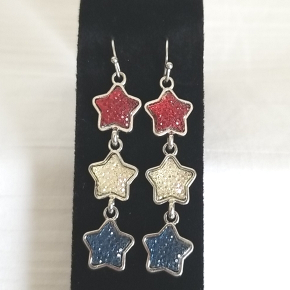 Silver Star USA America Rhinestone Earrings - Picture 1 of 3
